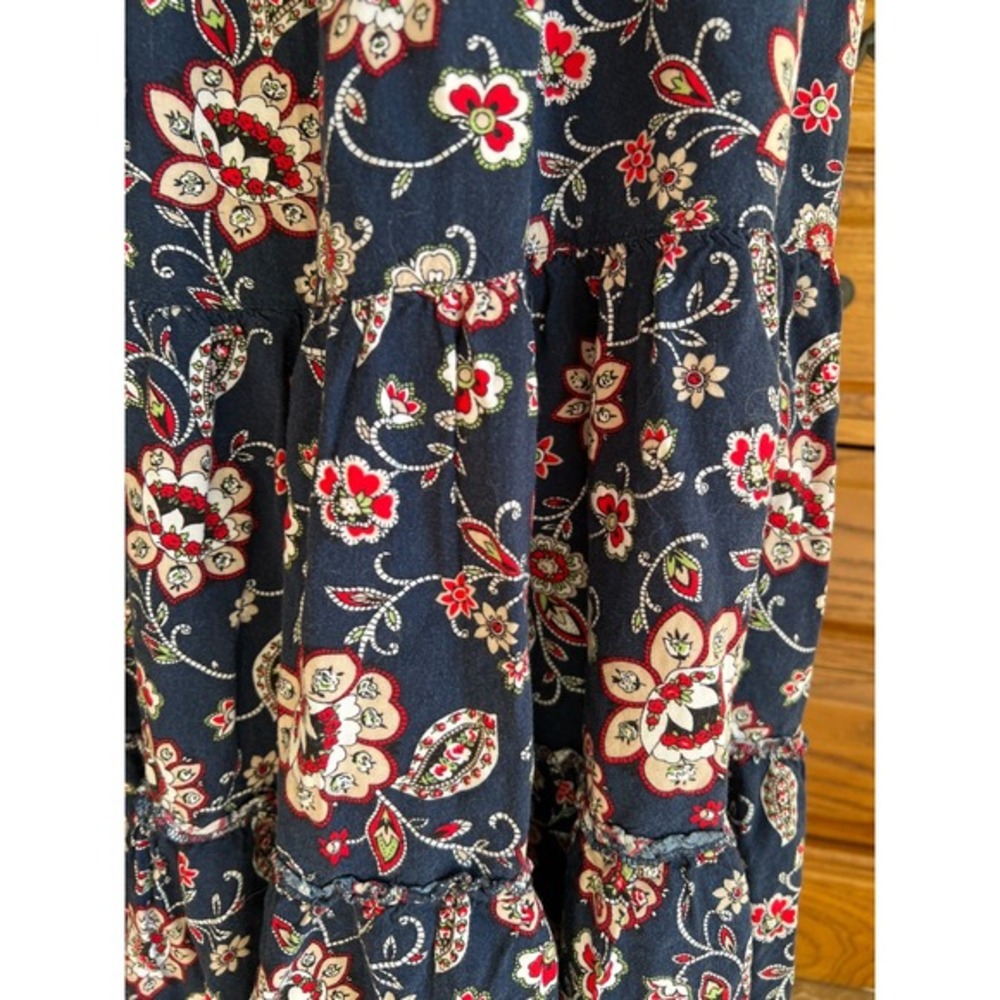 Vintage White Stag Navy Floral Paisley Tiered Maxi Skirt Boho Large 12/14 - Picture 4 of 6
